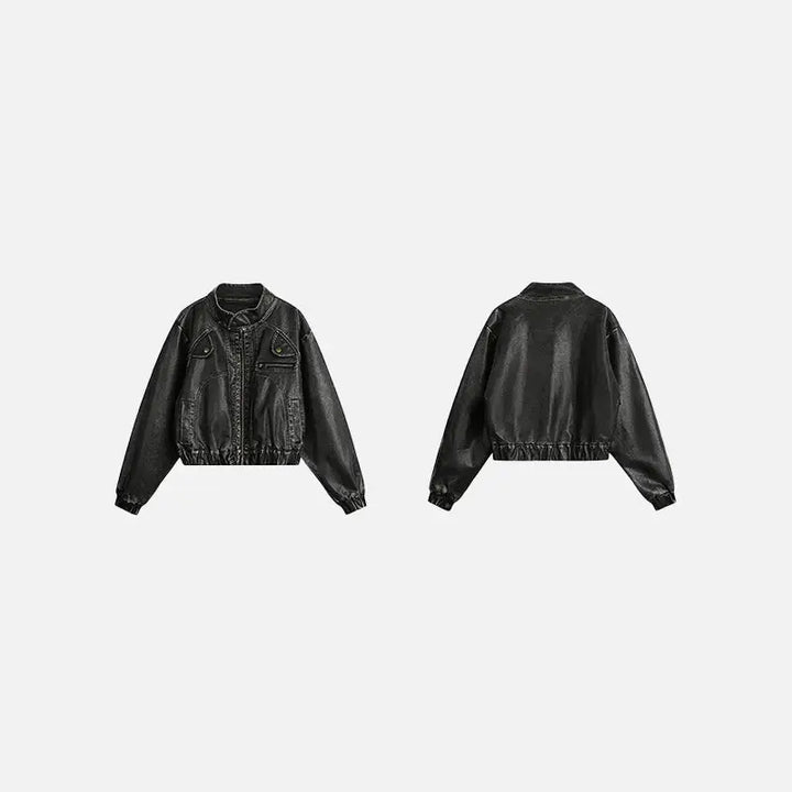 Vintage chic cropped soft pu leather jacket y2k - black / s - jackets