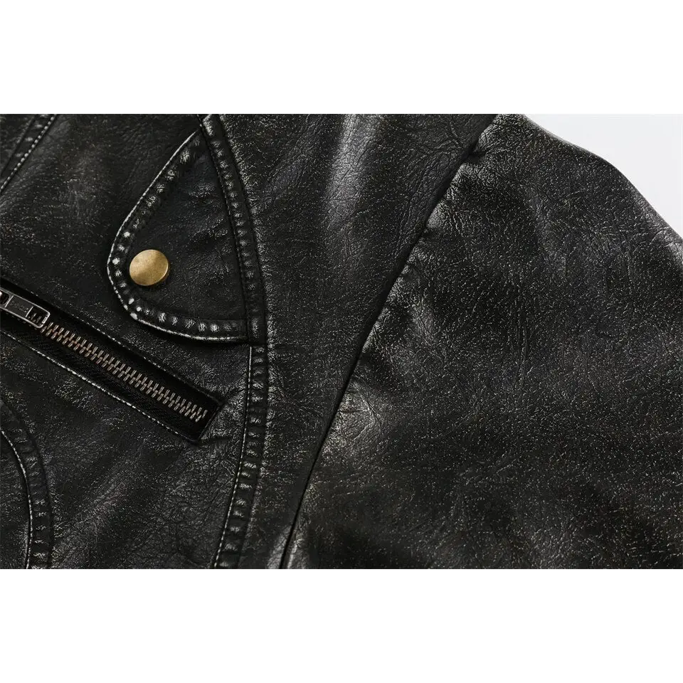 Vintage chic cropped soft pu leather jacket y2k - jackets