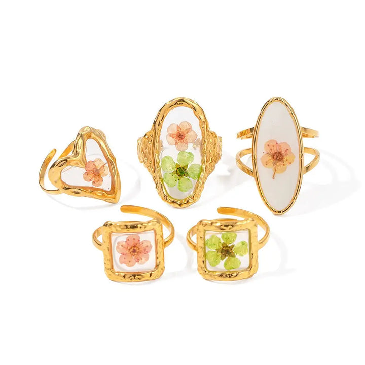 Vintage dried flowers apparel and accessories collection - ajustable / 5 pcs/set - ring