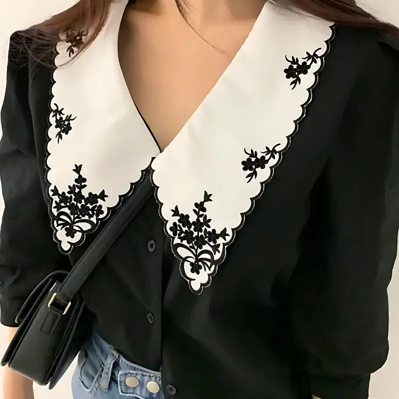 Vintage embroidered collar shirt