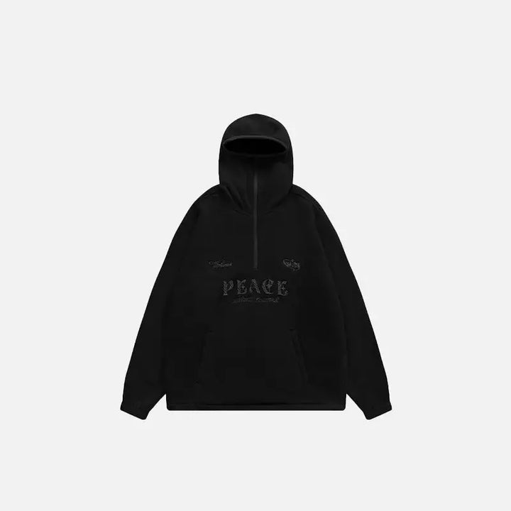 Vintage embroidery style fleece hoodies y2k - black / m
