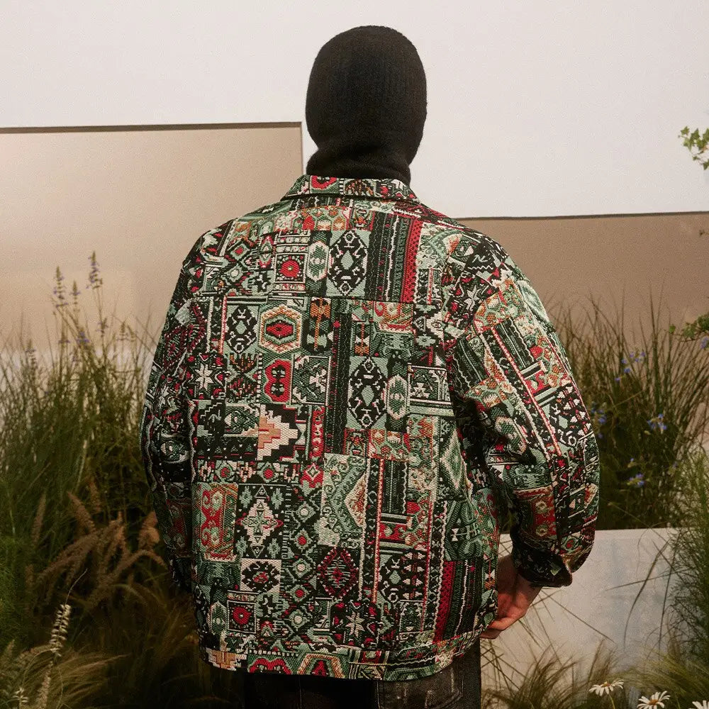 Vintage ethnic pattern graphic painting jacket y2k - denim