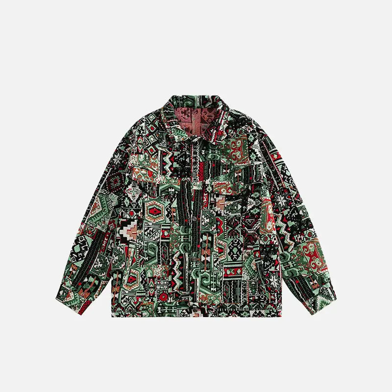 Vintage ethnic pattern graphic painting jacket y2k - green / s - denim