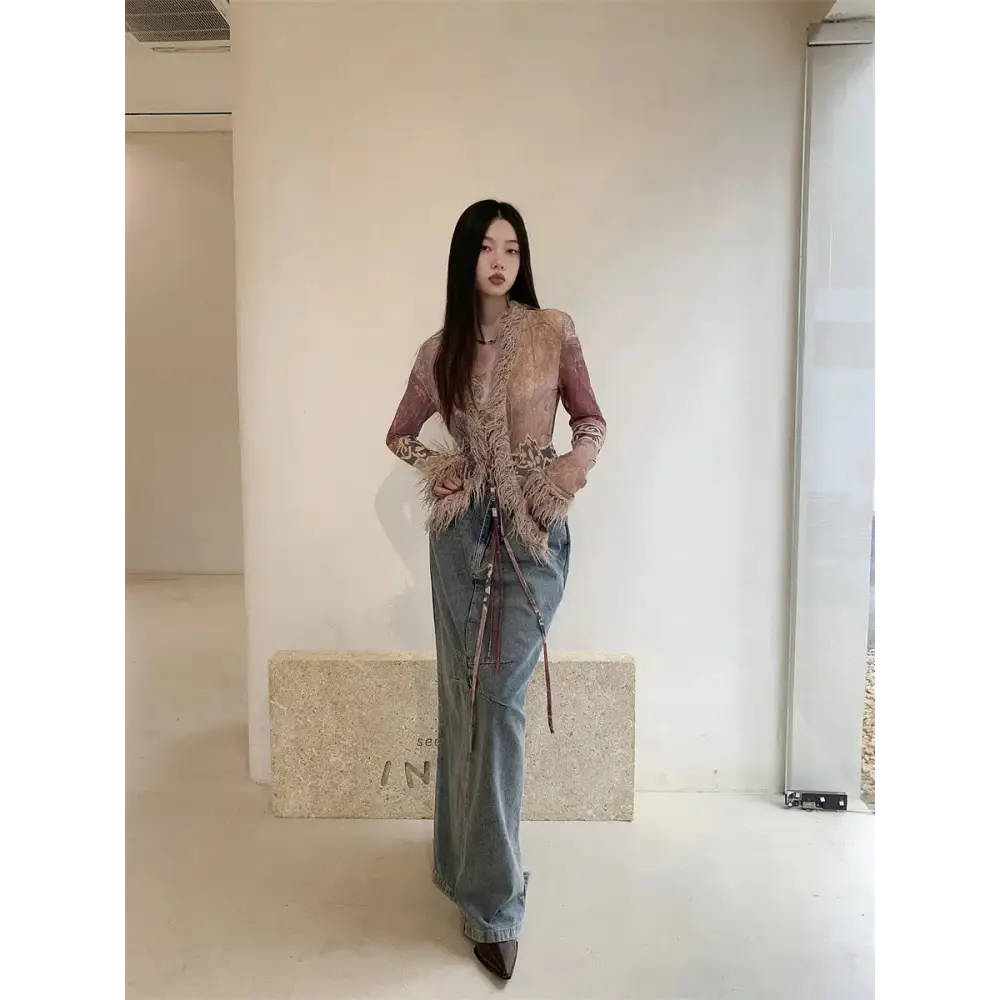 Vintage-inspired lace-up jacket with faux fur details - one size / mix - top