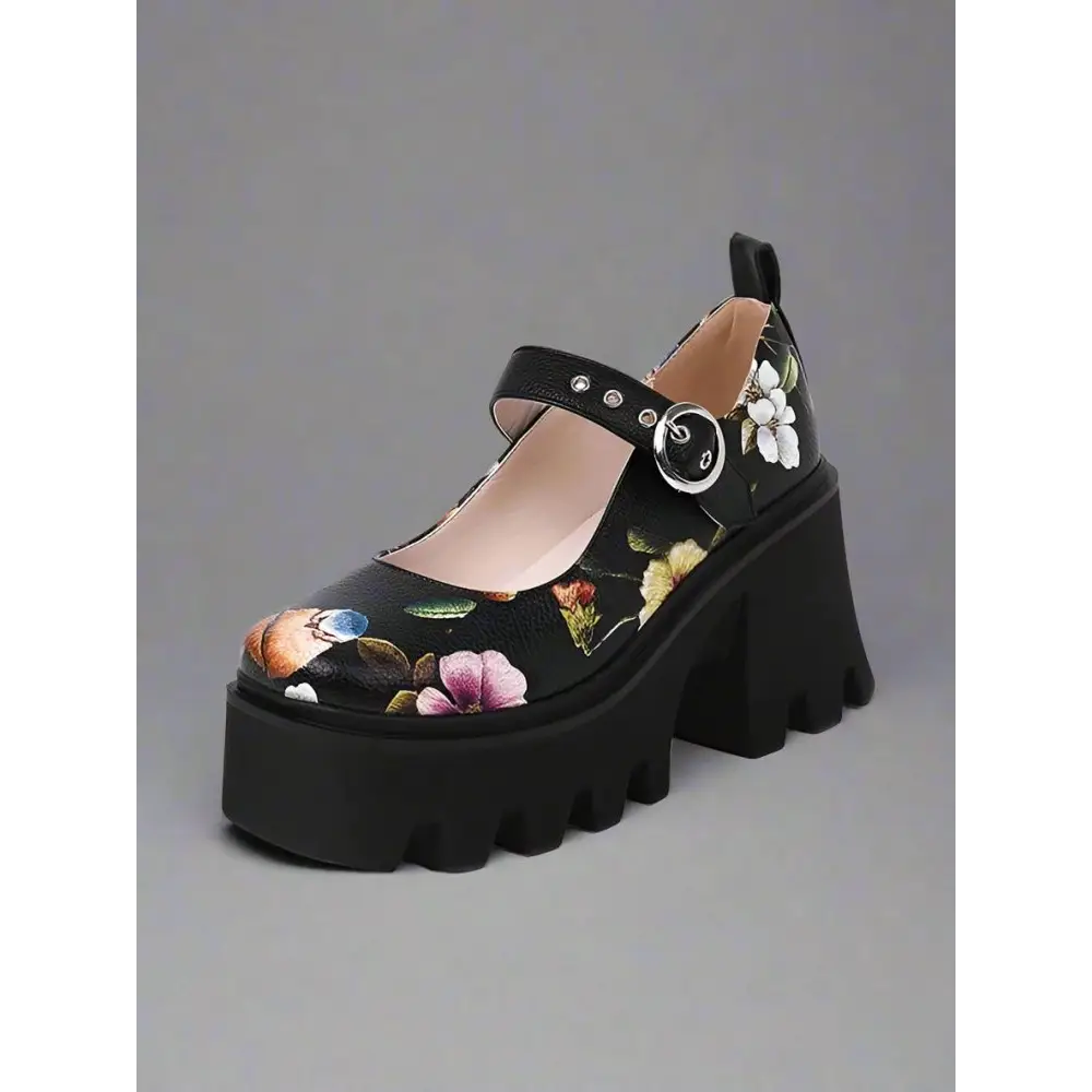 Floral mary jane pumps for y2k style in casual soft leather - flower / us4