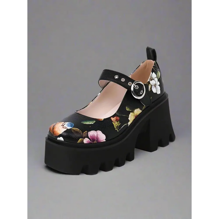 Floral mary jane pumps for y2k style in casual soft leather - flower / us4