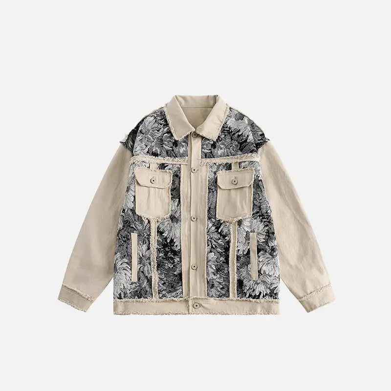 Vintage flower patch denim jacket y2k - khaki / m