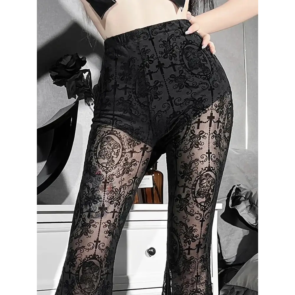 Y2k vintage flare pants with lace and hollow out decoration