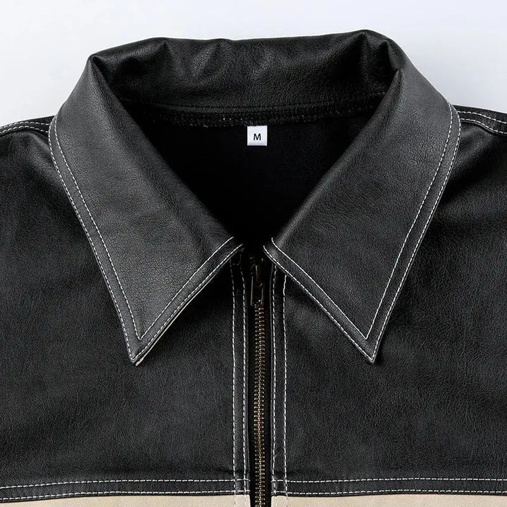 Vintage grunge biker zip-up faux leather jacket