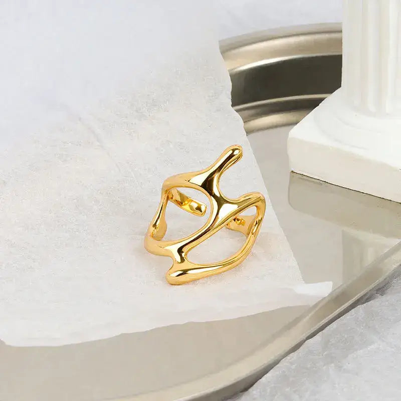 Vintage irregular hollow ring y2k - gold - rings