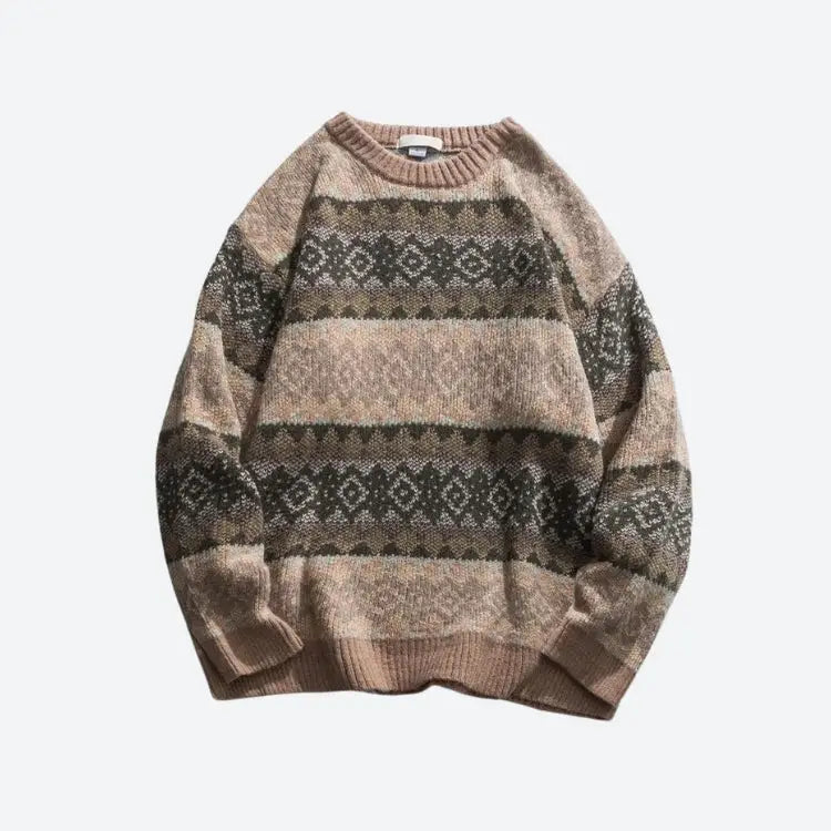 Vintage jacquard knitted sweater - brown / s