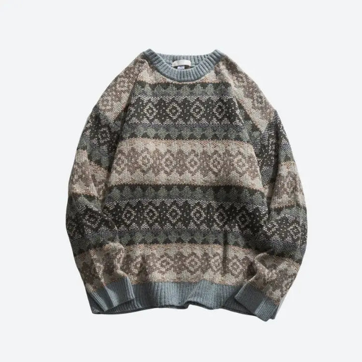 Vintage aesthetic jacquard knitted sweater for timeless style - gray / s