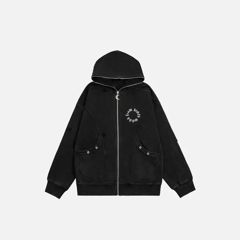Vintage moon zip-up hoodie y2k - black / m - hoodies