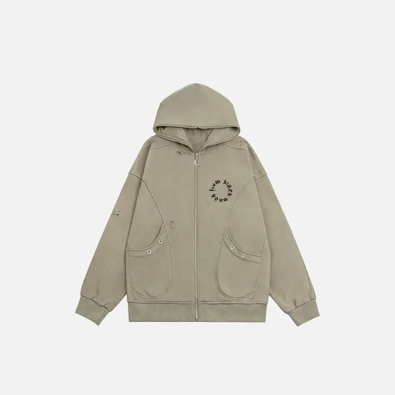 Vintage moon zip-up hoodie y2k - gray khaki / m - hoodies