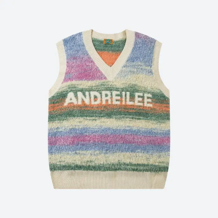 Multicolored plush sweater vest in soft touch knit material - beige / xs - vest