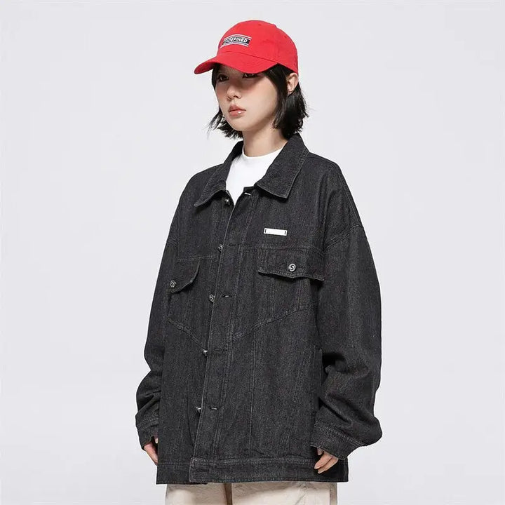 Vintage oversized denim jacket y2k - black / m
