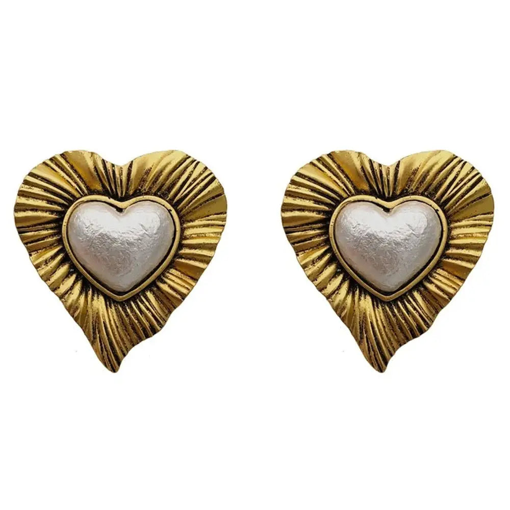 Vintage pearl heart earrings - standart / gold - earrings