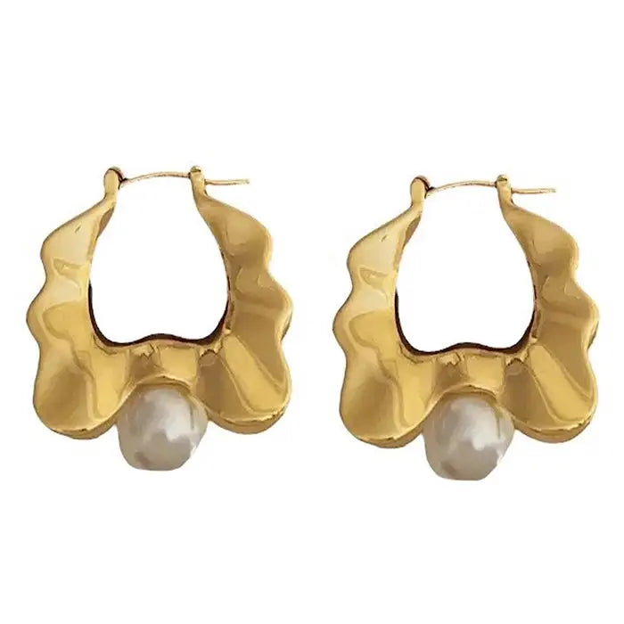 Vintage pearl wavy earrings for unique style and elegance - standart / gold - earrings