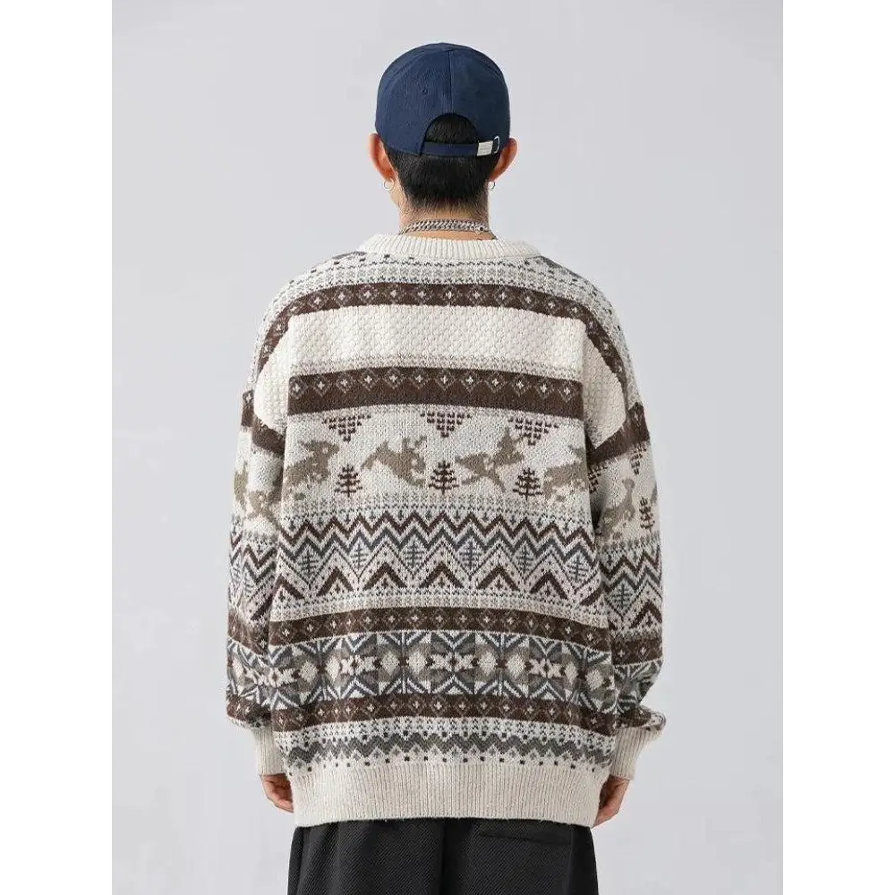 Vintage y2k knitted sweater with zigzag pattern and rabbits design