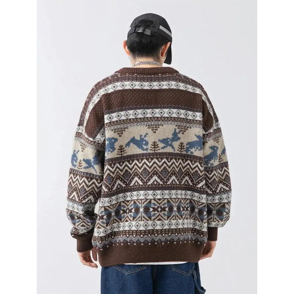 Vintage y2k knitted sweater with zigzag pattern and rabbits design