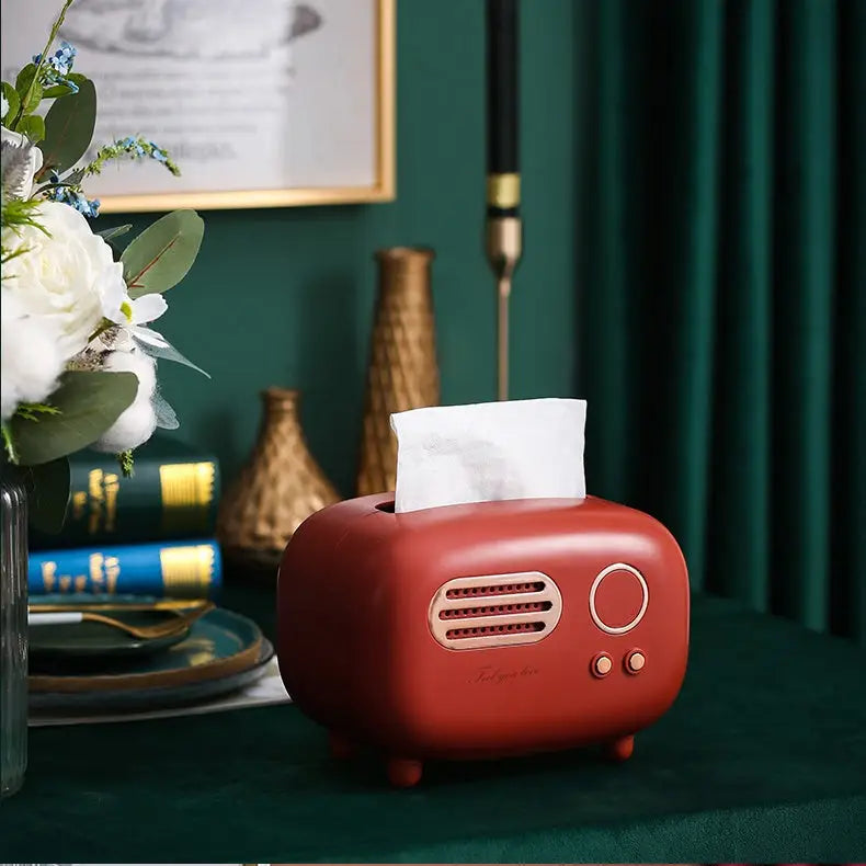 Vintage radio tissue box for unique desk decor and style