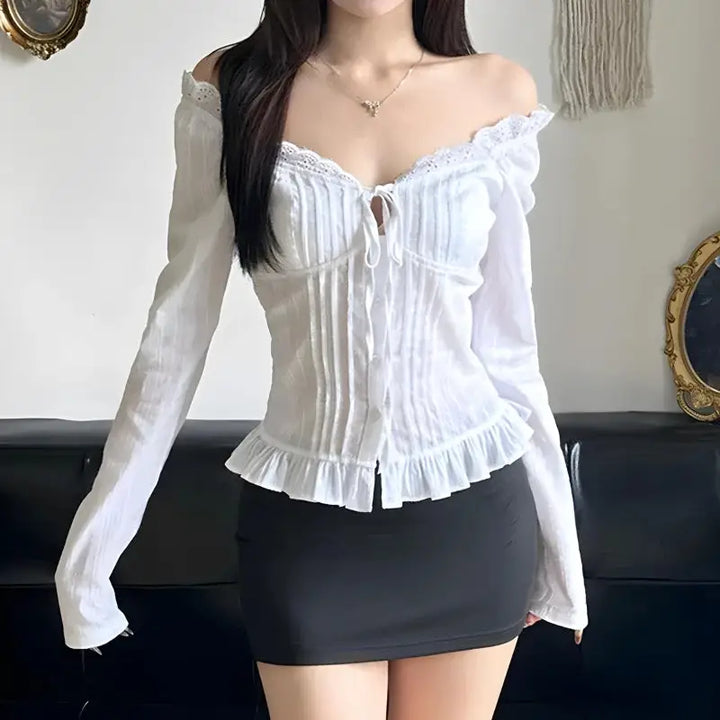 Y2k inspired ruched bodice shirt for a flattering fit - white / s