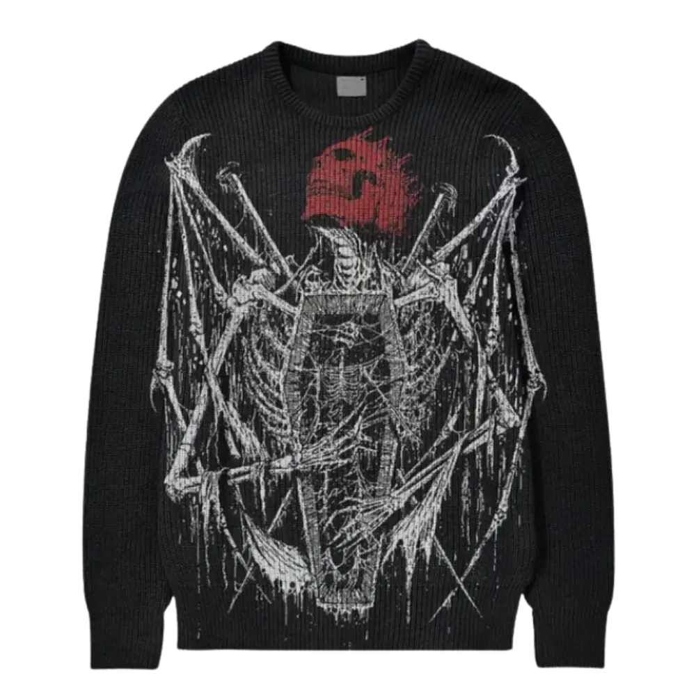Vintage skeleton heavy 400gsm sweater y2k - washed black / m