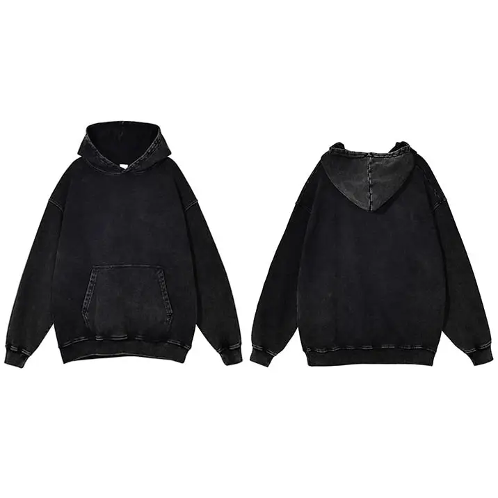 Vintage solid color washed hoodie y2k - black / s - hoodies