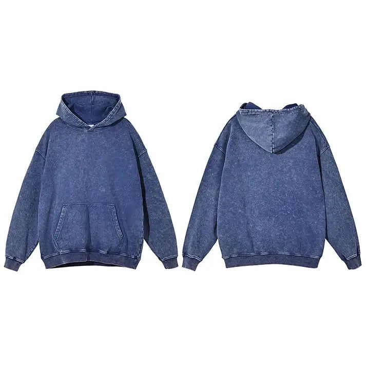 Vintage solid color washed hoodie y2k - blue / s - hoodies