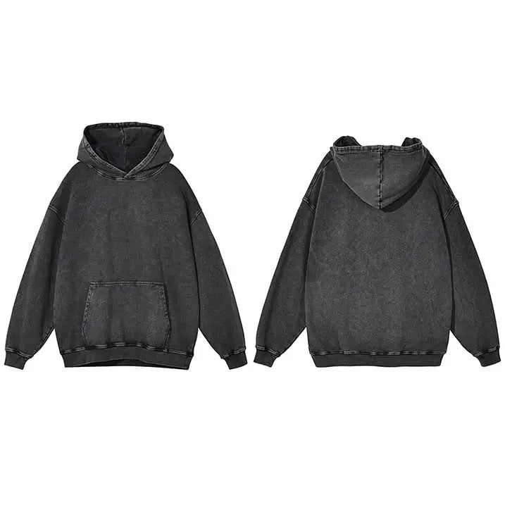 Vintage solid color washed hoodie y2k - dark grey / s - hoodies