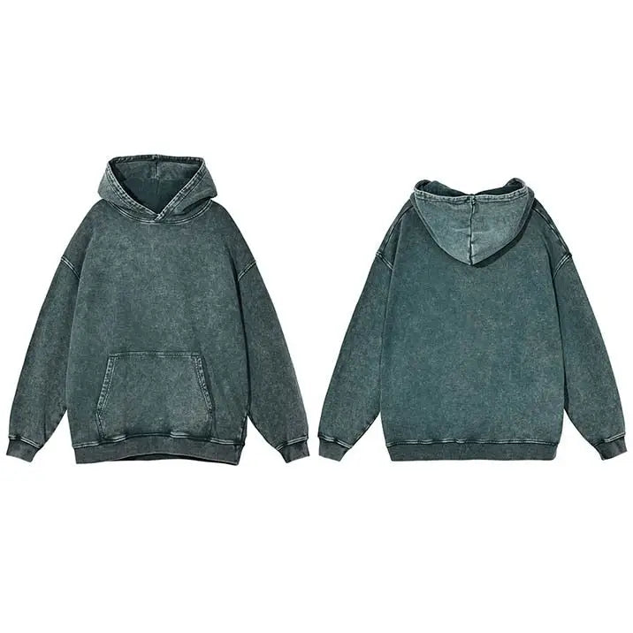 Vintage solid color washed hoodie y2k - green / s - hoodies