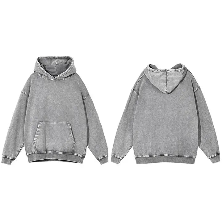 Vintage solid color washed hoodie y2k - grey / s - hoodies