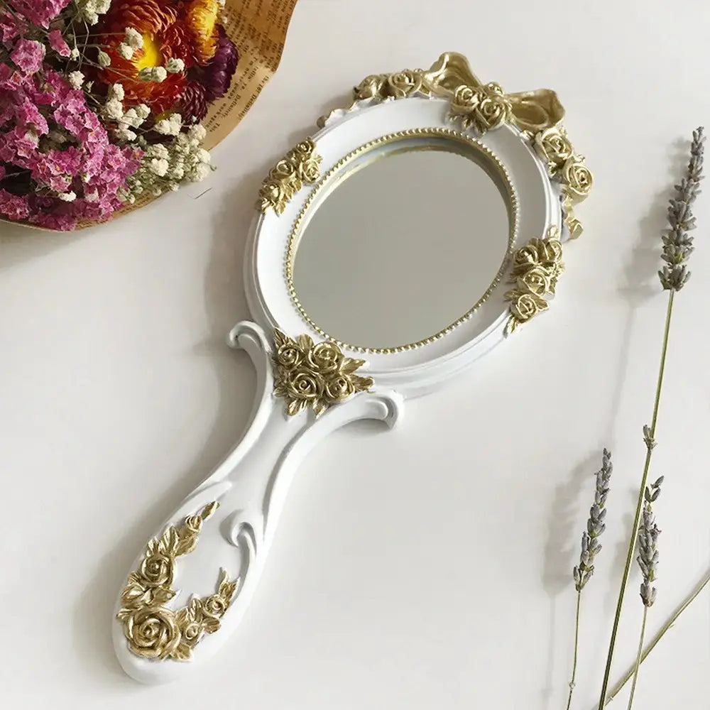 Vintage style hand mirror for a charming bedroom touch - white