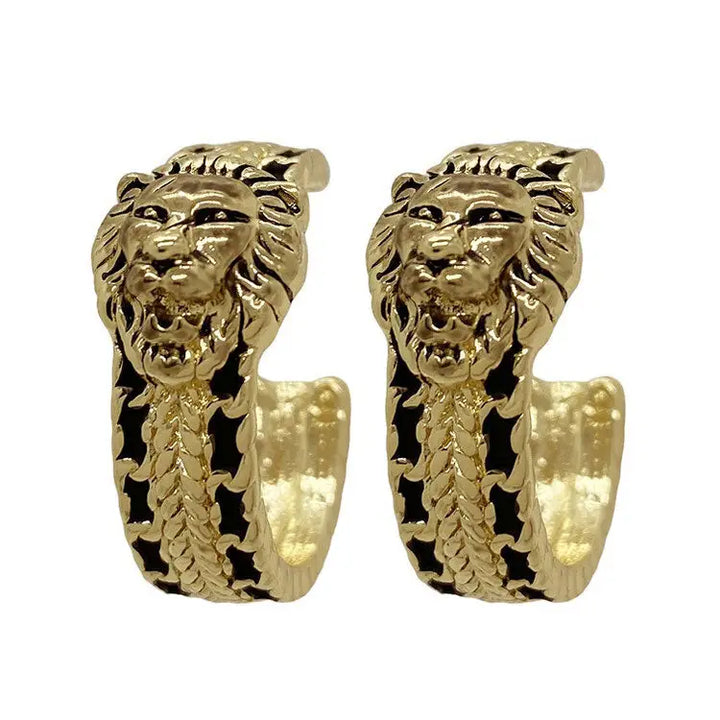 Vintage-inspired lion hoop earrings for a chic look - standart / gold - earrings