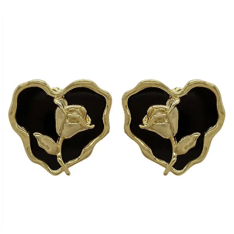 Vintage style rose heart earrings for your aesthetic outfit - standart / black - earrings