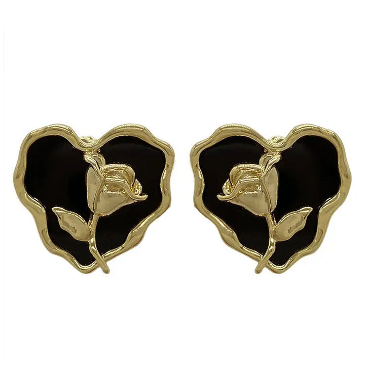 Vintage style rose heart earrings for your aesthetic outfit - standart / black - earrings