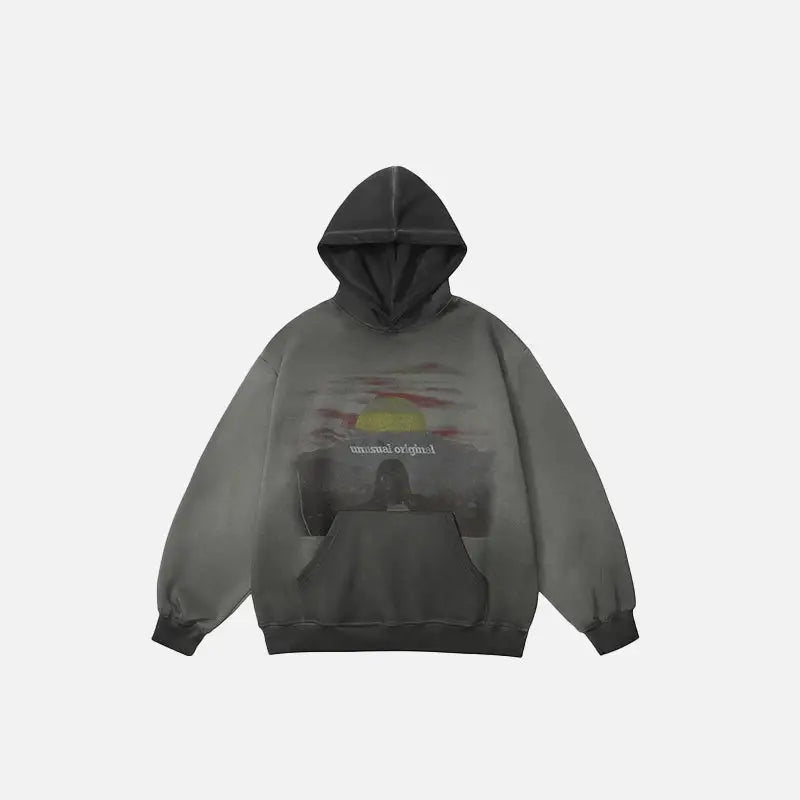 Vintage sunset print hoodie y2k - gray / m - hoodies