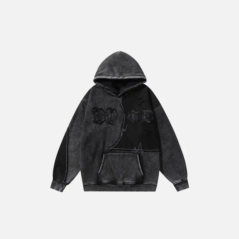 Vintage washed black ripped hoodie y2k - s - hoodies