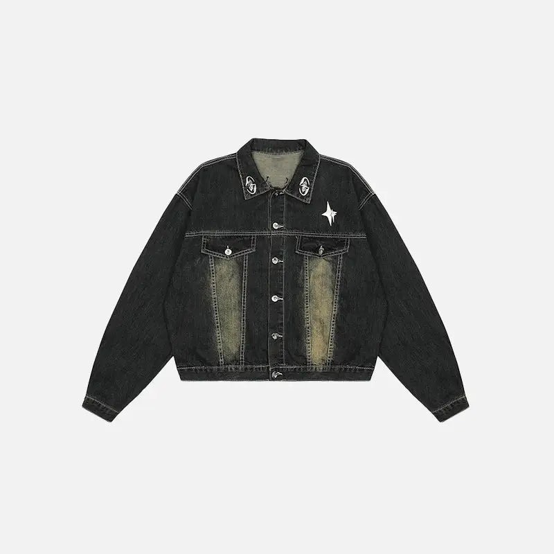 Vintage washed lapel denim jacket y2k - black / m