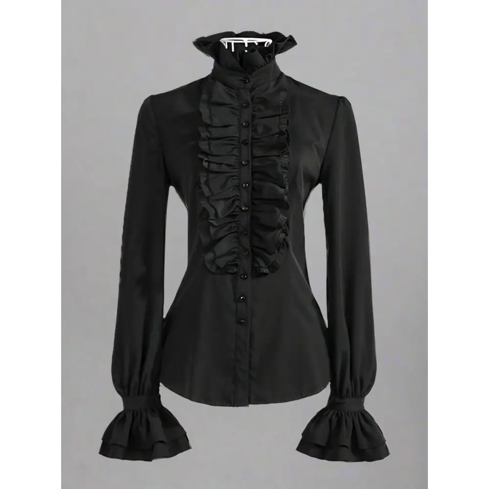 Visual kei formal black ruffled collar long sleeve blouse