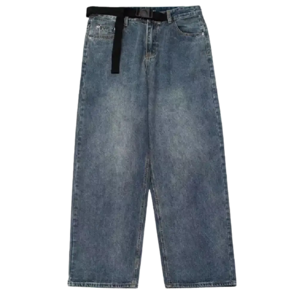 Washed blue belt baggy jeans y2k - s