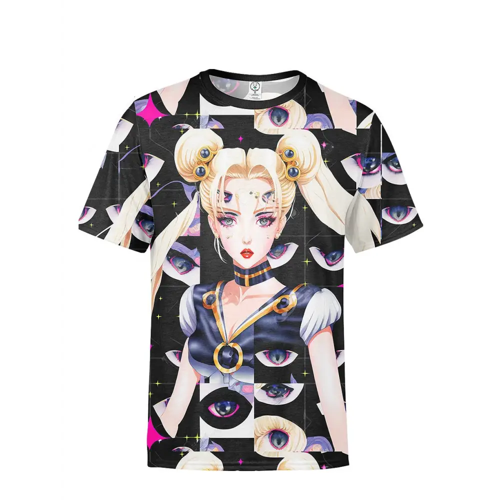 Watch out anime all over printed t-shirt - xs / black - t-shirt