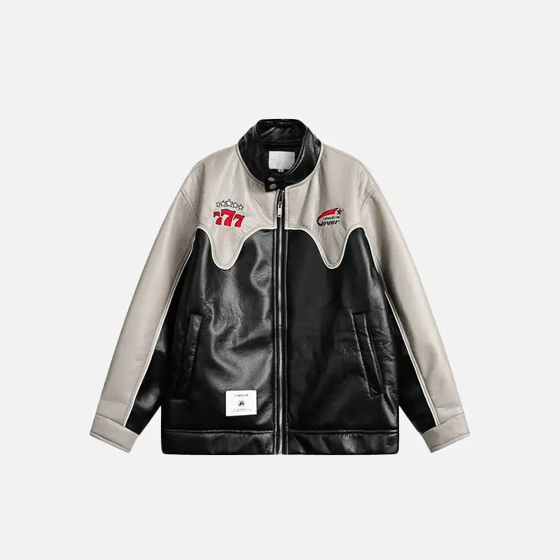 Waterproof color block leather varsity jacket y2k - black / m - jackets