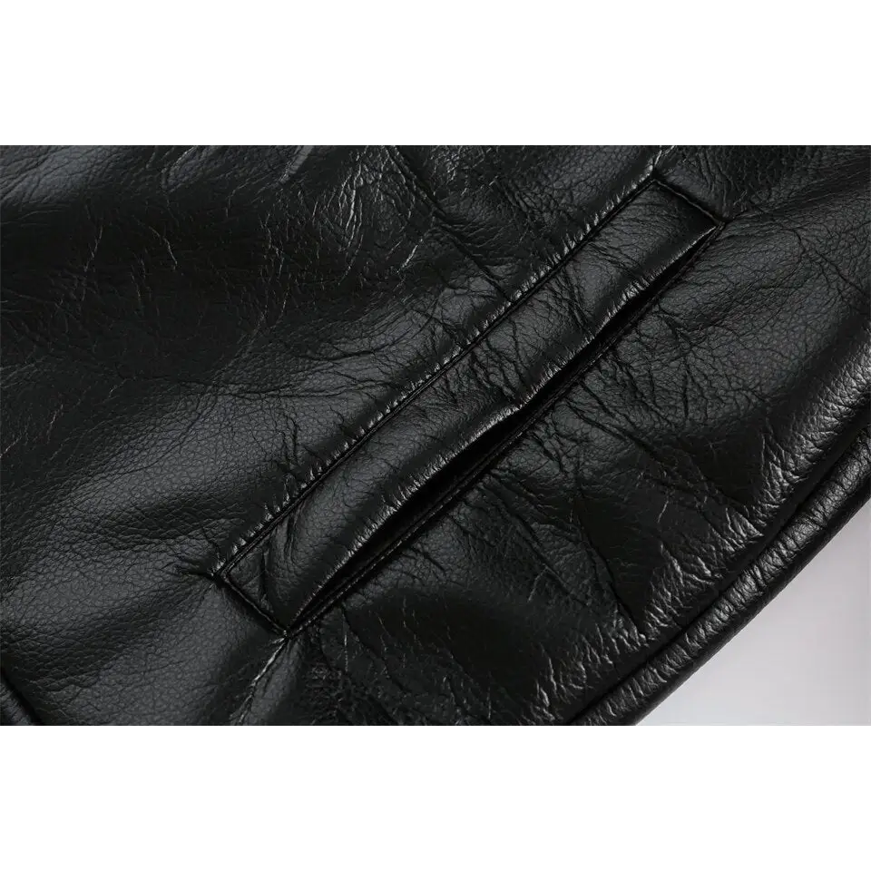 Waterproof color block leather varsity jacket y2k - jackets
