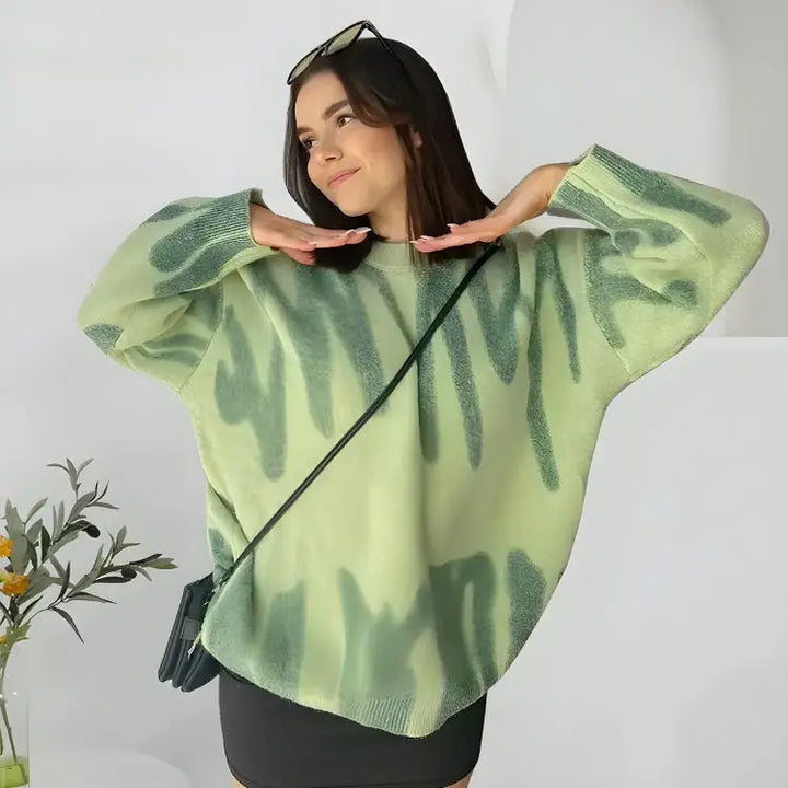 Cozy knitted sweater with wavy line design for winter comfort - green / one size