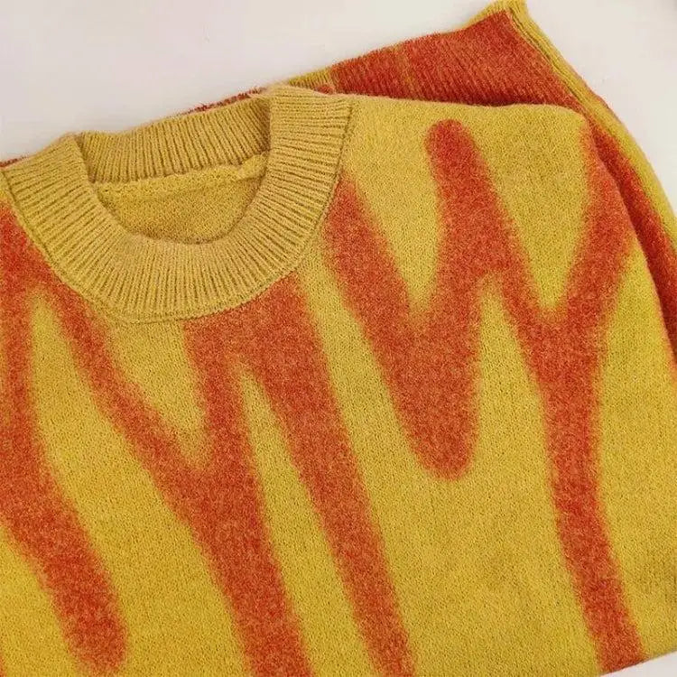 Cozy knitted sweater with wavy line design for winter comfort - orange / one size