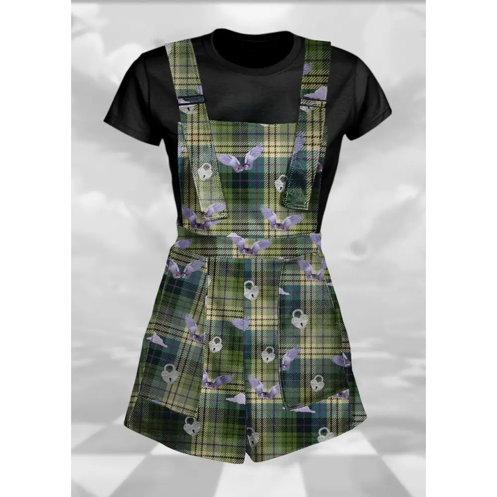 Weirdcore aesthetic green plaid overalls - xs