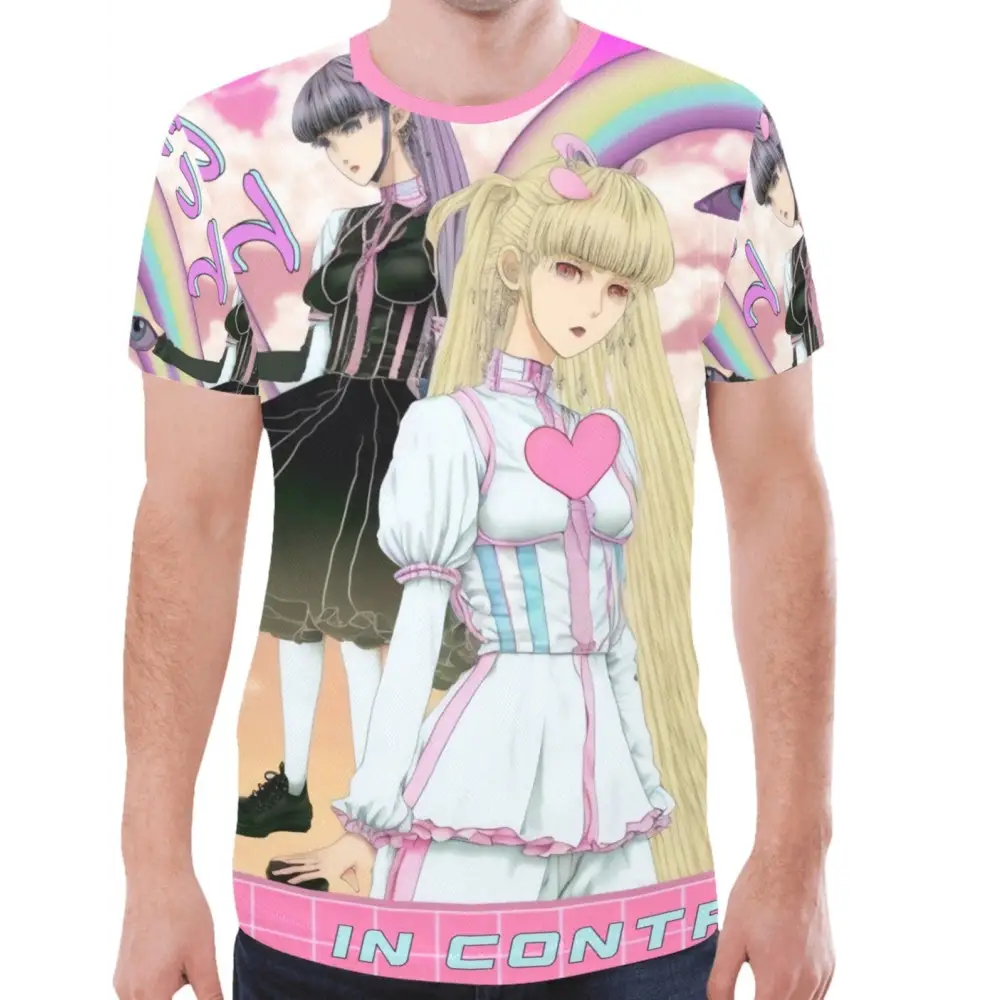 Weirdcore kawaii rainbow mesh t-shirt for men and unisex sizes - xs - new all over print t-shirt (t45)