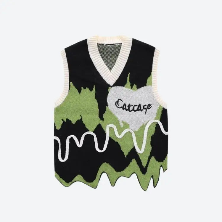 Weirdcore wavy striped sweater vest - black / s - vest