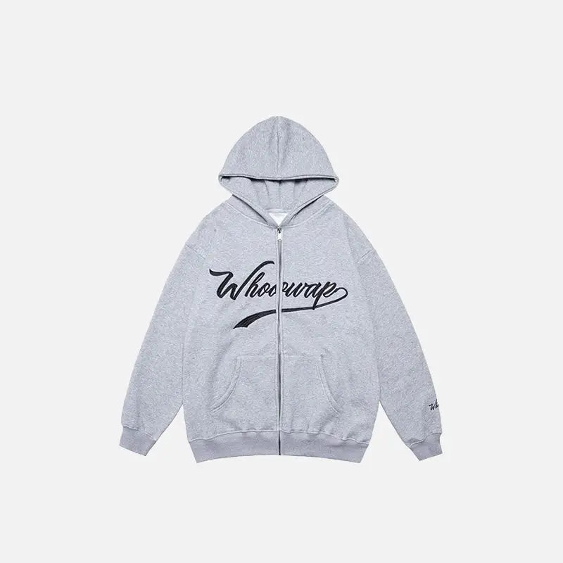 ’what’s up’ zip-up hoodie y2k - gray / m - hoodies